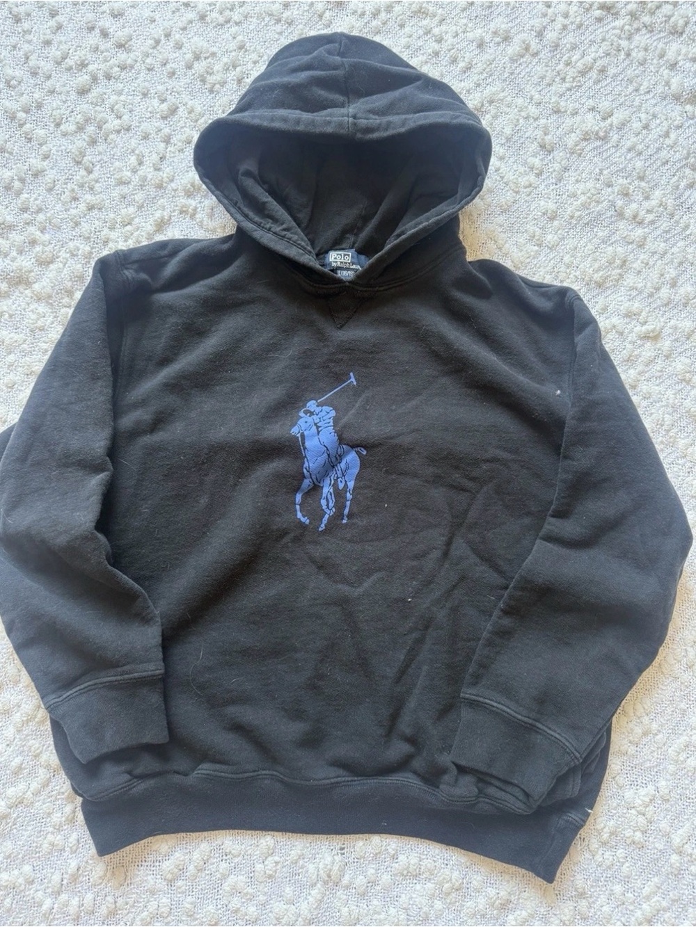 Ralph Lauren Black Hoodie with Blue Polo Player Embroidery Womens L
